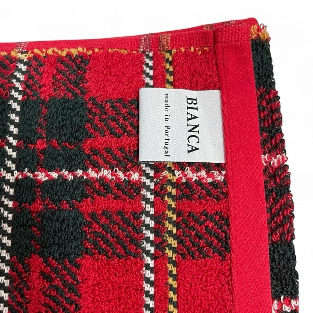 Bianca 2 Pc Hand Towel Christmas Holiday Tartan Plaid Cotton 16x28 Made Portugal